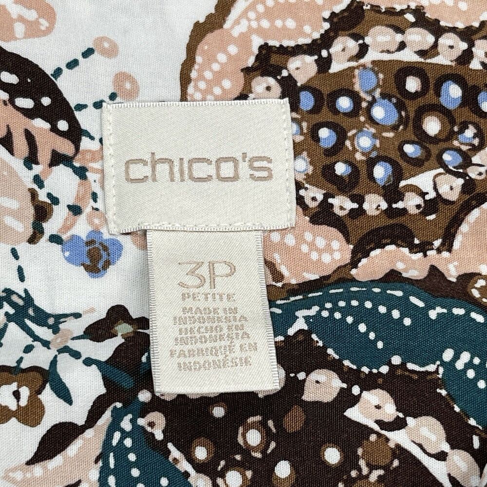 Chicos Top Womens Size Petite XL Soft White Floral Grommet Lace Up Long Sleeve - Picture 3 of 11